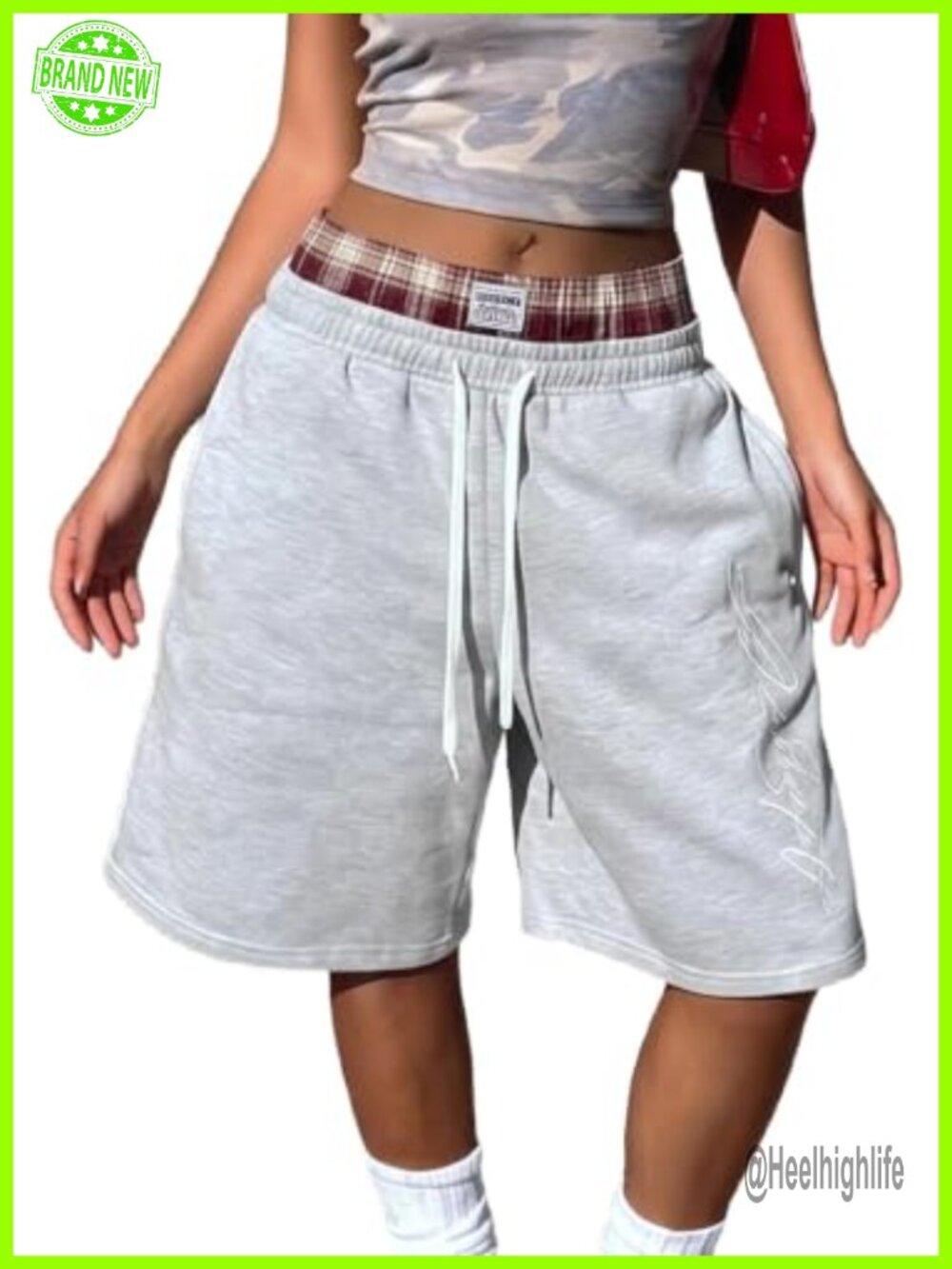 Women's Baggy Sweat Jorts Double Waisted Plaid Shorts Y2K Skater Streetwear